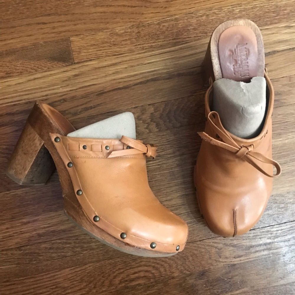 vintage Y2K American Eagle leather clogs wood 8.5 Brazil